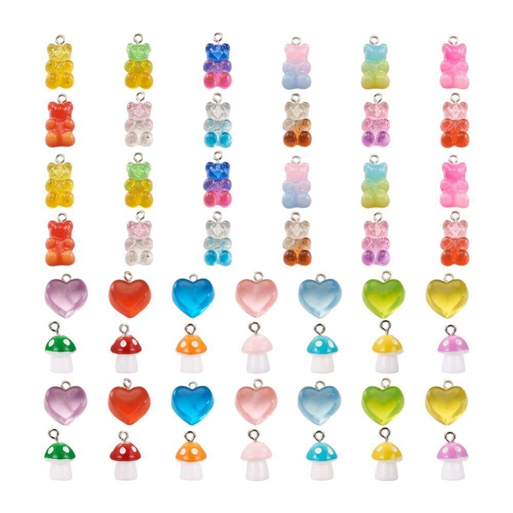 3738 76Pcs Resin Bear Heart Pendants Mushroom with Polka Dots Plastic